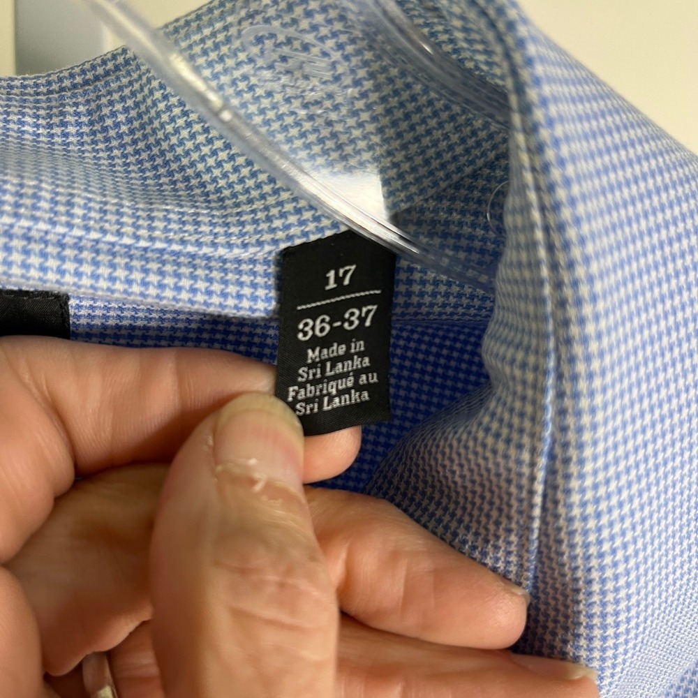 Nordstrom Dress Shirt Mens 17 36-37 Tech-Smart Houndstooth Traditional Fit Blue - Picture 5 of 13